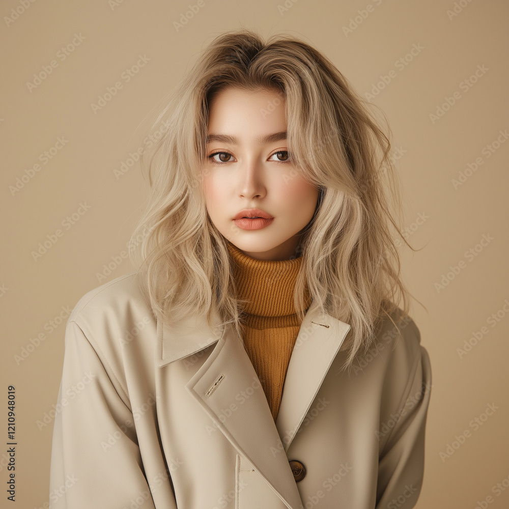 Elegant fashion portrait of a young woman in a minimalist studio setting natural light contemporary style soft colors beauty concept Elegant fashion portrait of a young woman in a minimalist studio setting natural light contemporary style soft colors beauty concept