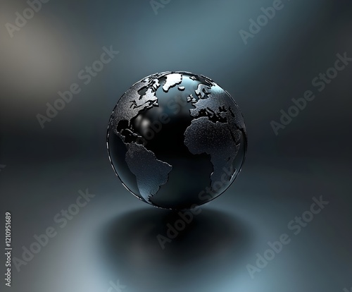 Metallic world globe spinning with dramatic lighting and soft shadows. photo