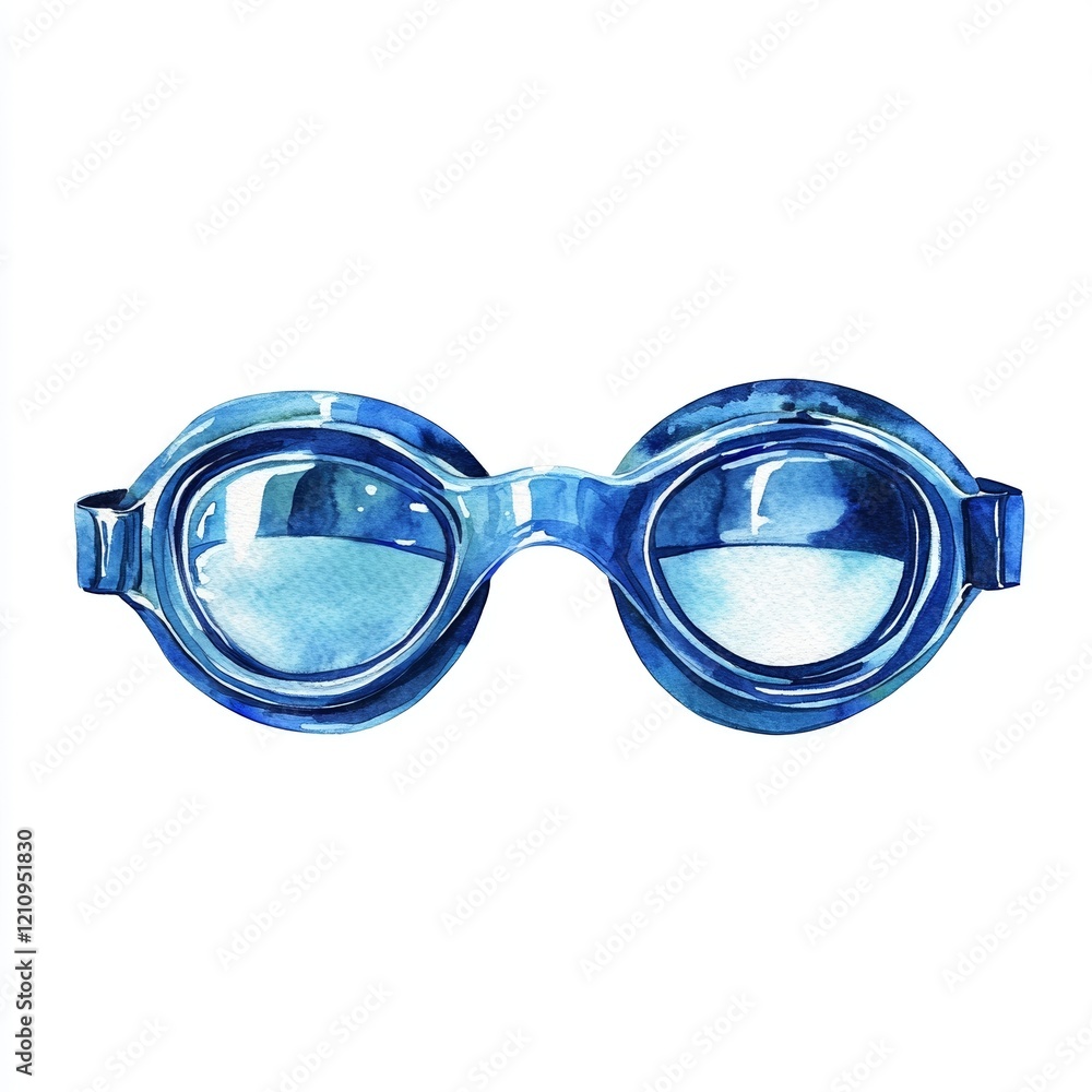 Fototapeta premium Watercolor swim goggles showcase intricate texture and shades of blue, set against a clean white background, perfect for artistic projects and design inspiration