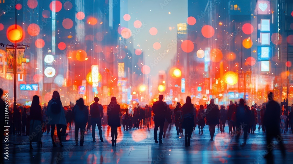 custom made wallpaper toronto digitalbustling summer festival with colorful decor, cheerful crowd, double exposure silhouette with social icons