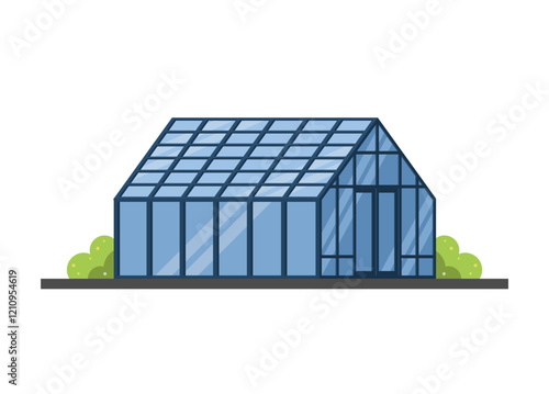 Glass house building. Simple flat illustration.