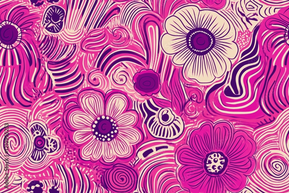 Padrão floral contínuo com flores estilizadas em tons vibrantes de rosa, laranja e preto, com folhas detalhadas em fundo claro, criado com IA generativa.
Padrão floral contínuo com flores estilizadas em tons vibrantes de rosa, laranja e preto, com folhas detalhadas em fundo claro, criado com IA generativa.