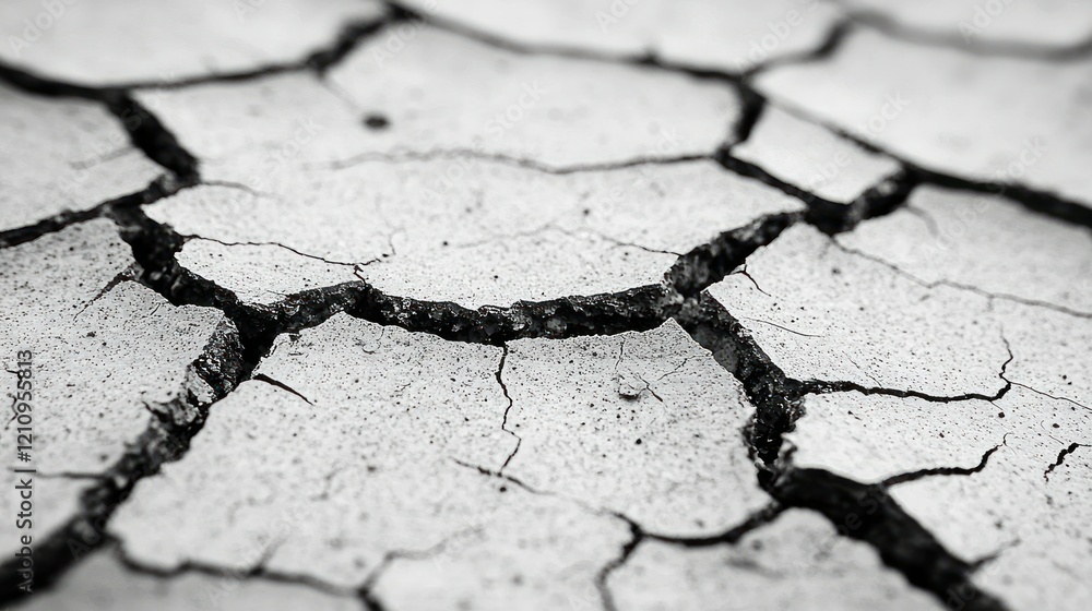 Fototapeta premium Cracked earth, arid land, drought, monochrome, texture, background, environmental, design