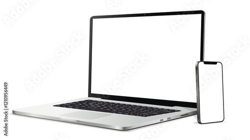 Laptop computer and mobile phone realistic devices mockup