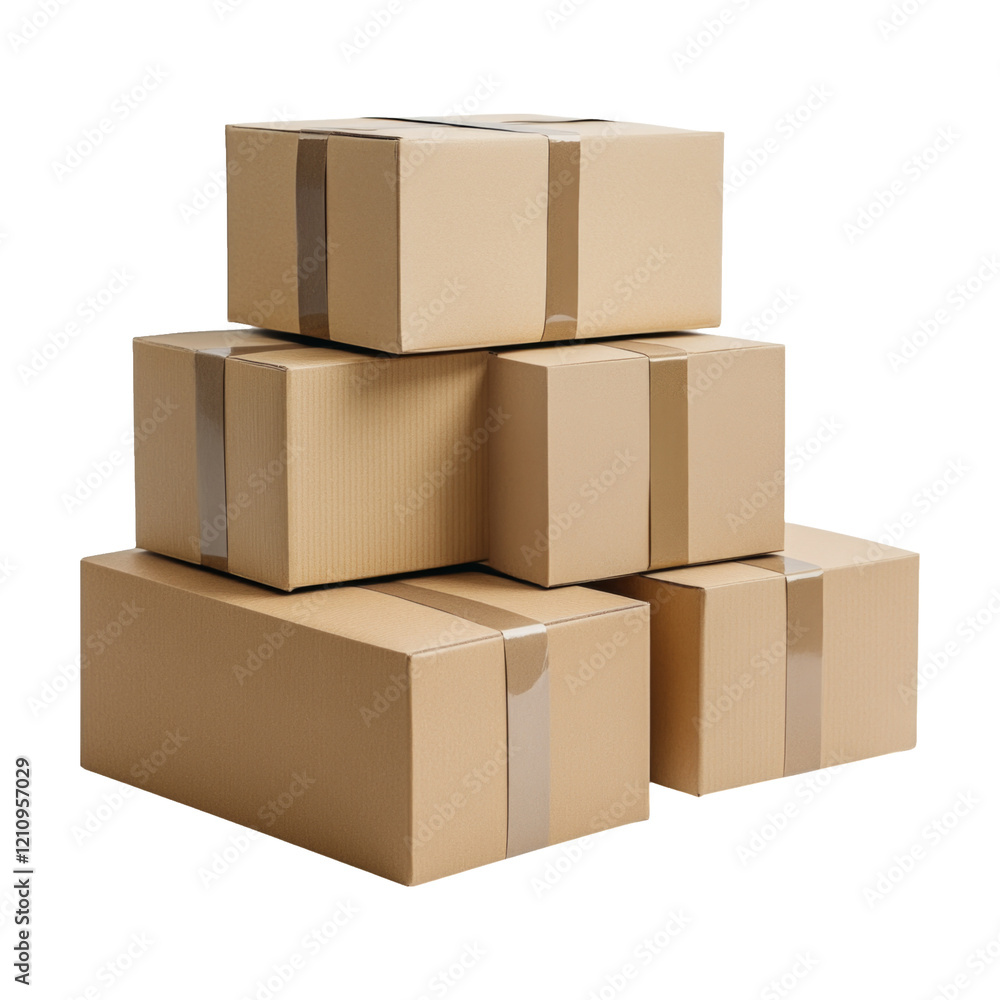 Stacked cardboard boxes isolated on a transparent background for shipping