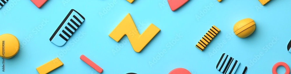 Abstract geometric shapes on blue background.