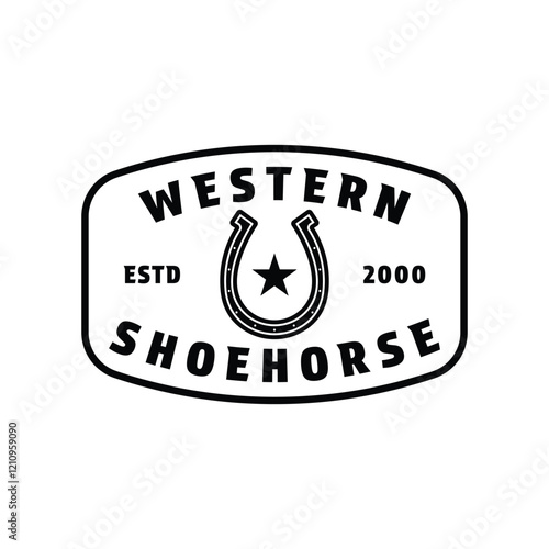 horse shoe western cowboy logo design concept vintage retro label emblem style