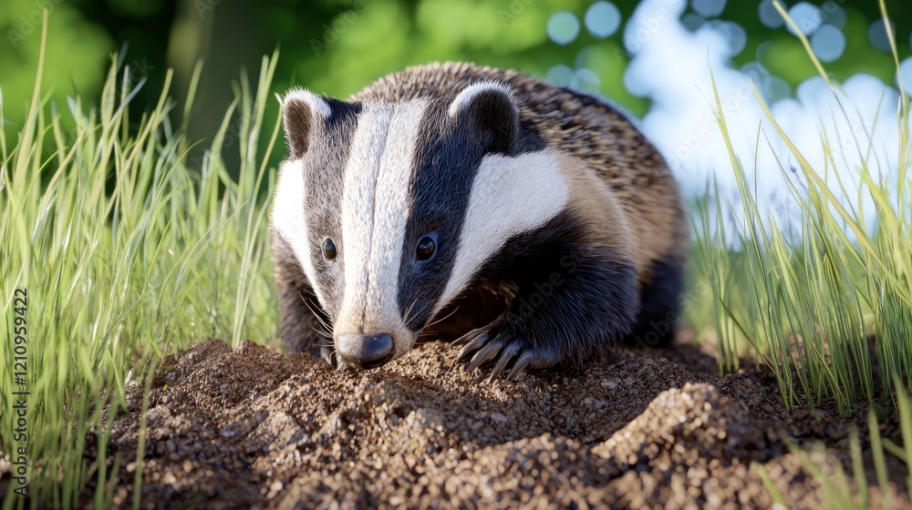 Cute Badger in Green Grass Cute Badger in Green Grass