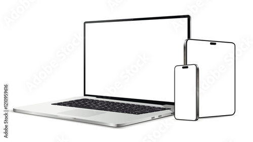 Laptop computer, tablet and mobile phone realistic devices mockup