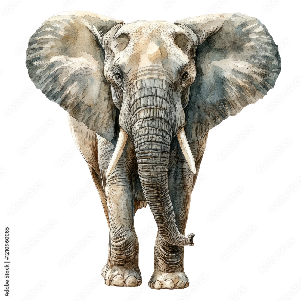 Fototapeta premium Realistic Watercolor Elephant Illustration on Transparent Background