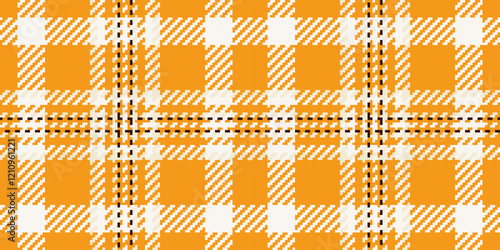 Window check vector tartan, short pattern texture background. Glen fabric textile plaid seamless in orange and white colors.