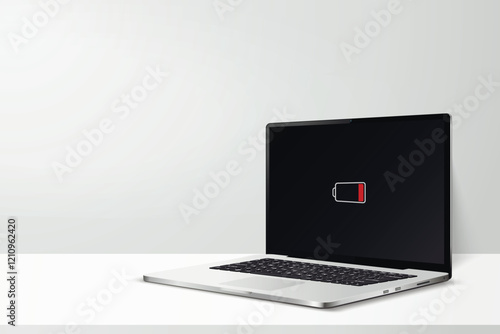 Laptop computer mockup low battery on screen