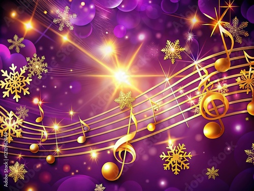 Golden Music Notes Purple Christmas Background photo