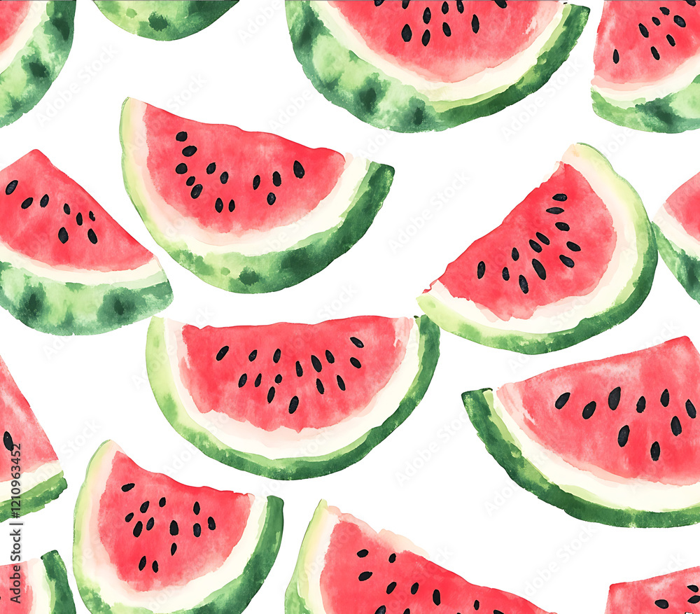 Watermelon pattern on a white background handdrawn in a watercolor style repeating design seamless pattern