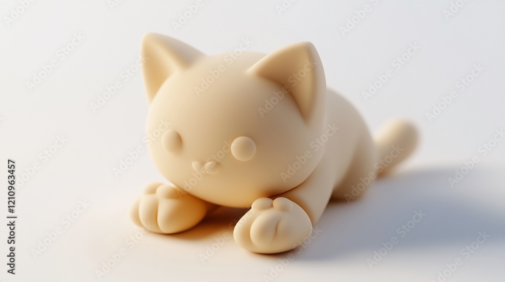 Cute beige kitten figurine, 3D render, minimalist style. Cute beige kitten figurine, 3D render, minimalist style.