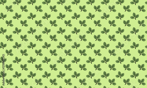 Seamless pattern of stylized green leaves on a pale green background.  Perfect for textile design, wallpaper, packaging, or any project needing a fresh, natural aesthetic.