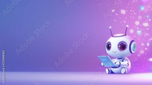 Ai robot guiding children through online learning virtual environment cartoon style educational concept