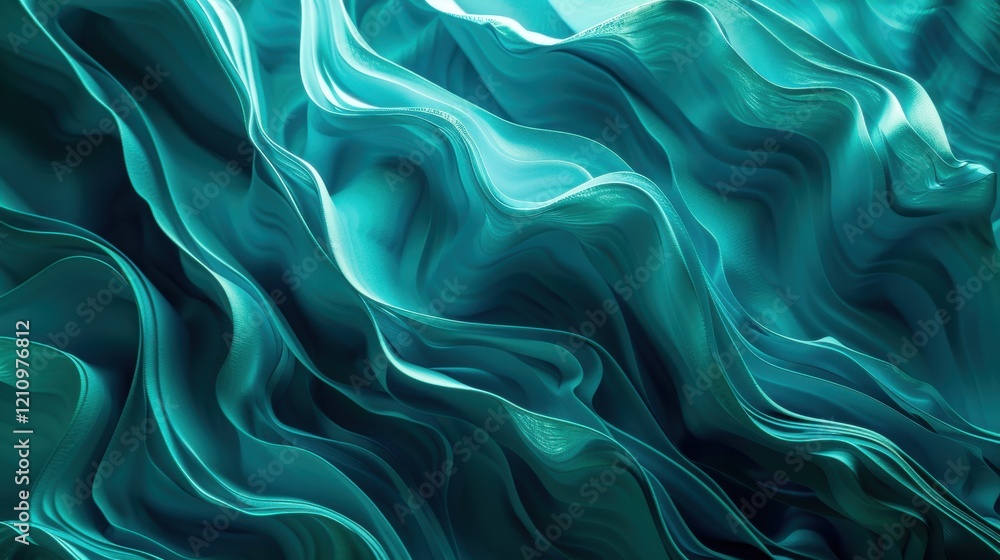 Obraz premium Abstract Waves of Turquoise and Teal Flowing Silky Patterns Creating a Dreamy Background for Creative and Artistic Projects
