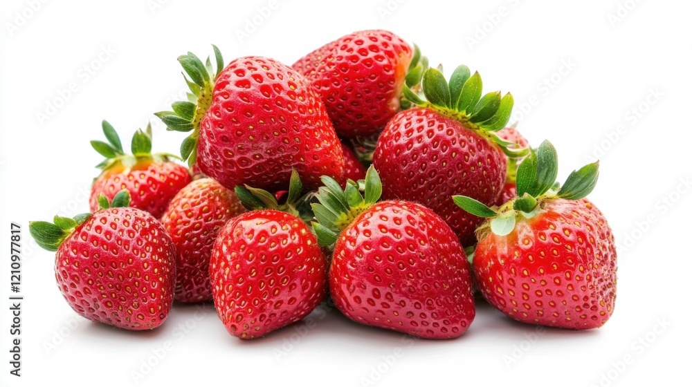A pile of freshly picked strawberries, their bright red hue and juicy texture inviting, Set against an isolated white background to accentuate their natural sweetness A pile of freshly picked strawberries, their bright red hue and juicy texture inviting, Set against an isolated white background to accentuate their natural sweetness