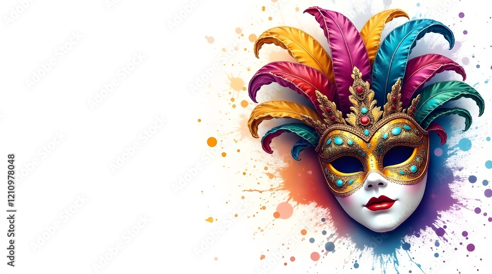 custom made wallpaper toronto digitalVenetian Mask Carnival with Colorful Splash Art, Masquerade Mardi Gras Banner Illustration