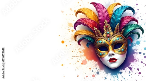 Wallpaper Mural Venetian Mask Carnival with Colorful Splash Art, Masquerade Mardi Gras Banner Illustration Torontodigital.ca