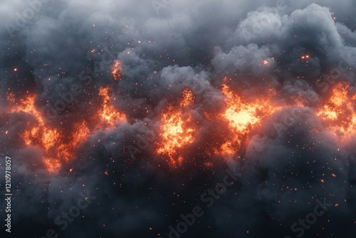 Wallpaper Mural Fiery inferno engulfed in dark smoke, sparks flying. Ideal for apocalyptic, dramatic, or intense scenes. Torontodigital.ca