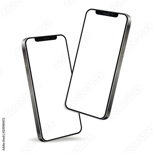 Two floating smart phone white screen. Mobile phone vector with isolated on white background