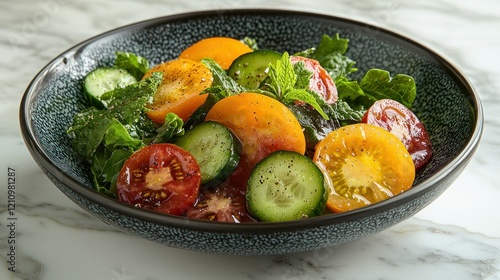 Fresh Tomato Cucumber Salad, Restaurant Table photo