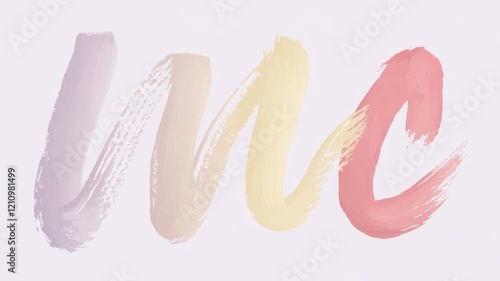 Abstract pastel brush strokes forming the letters 'LMC' in soft lavender, cream, and coral hues, creating a modern and artistic feel. photo