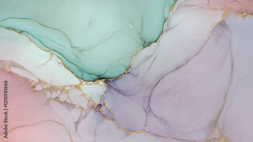 Fototapeta A stunning abstract design featuring soft pastel colors with fluid shapes, highlighted by delicate golden veins, perfect for modern decor.