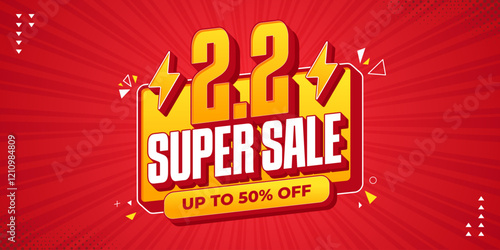 2.2 super sale promo banner with discount offer. 1.1 discount flash sale background. Flash sale special offer banner for social media post or website banner. Flash sale campaign