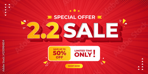 2.2 super sale promo banner with discount offer. 1.1 discount flash sale background. Flash sale special offer banner for social media post or website banner. Flash sale campaign