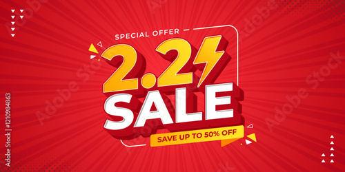 2.2 super sale promo banner with discount offer. 1.1 discount flash sale background. Flash sale special offer banner for social media post or website banner. Flash sale campaign