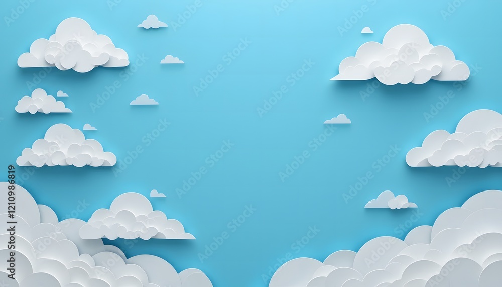 paper clouds.White Cloud on blue sky paper cut design. . Paper cut style. Place for text paper clouds.White Cloud on blue sky paper cut design. . Paper cut style. Place for text