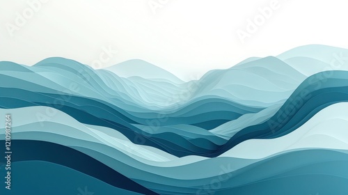 Abstract Wavy Landscape with Soft Shades of Blue and Green Tones