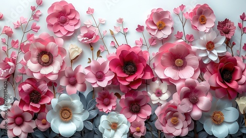 Pink And White Paper Flowers On White Background
