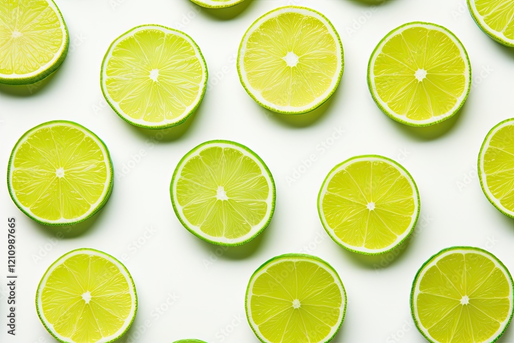 Fototapeta premium Isolated lime slice on white background from top view arranged in a flat lay pattern