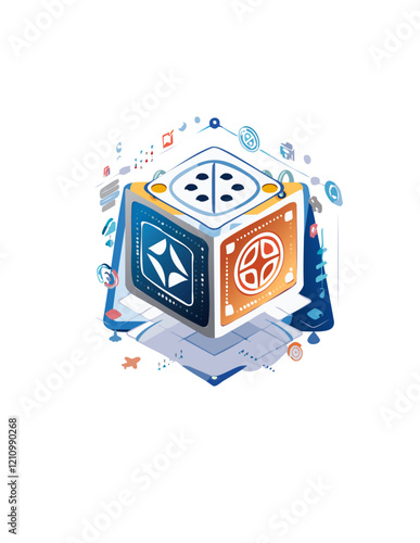 Cube dice with abstract symbols