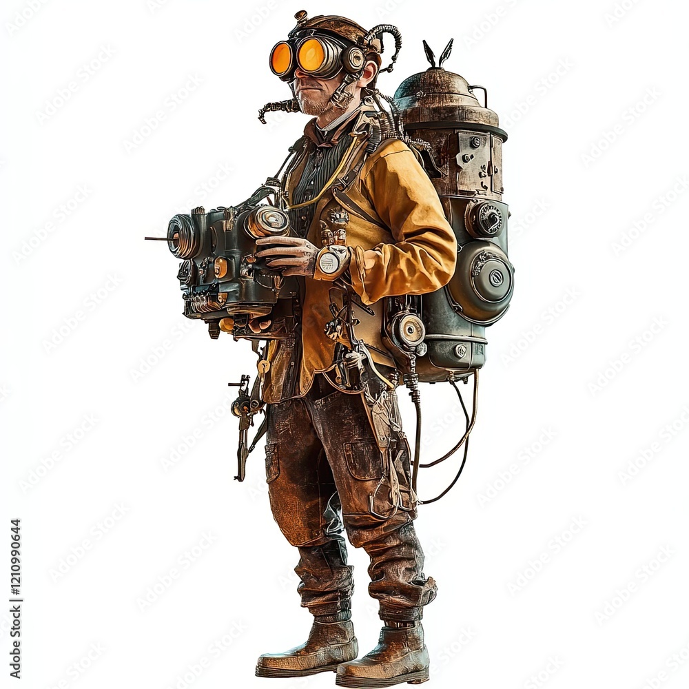 Steampunk Explorer With Advanced Gadgets And Backpack Steampunk Explorer With Advanced Gadgets And Backpack