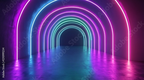 Neon Archway Tunnel Illuminated with Vibrant Colors
