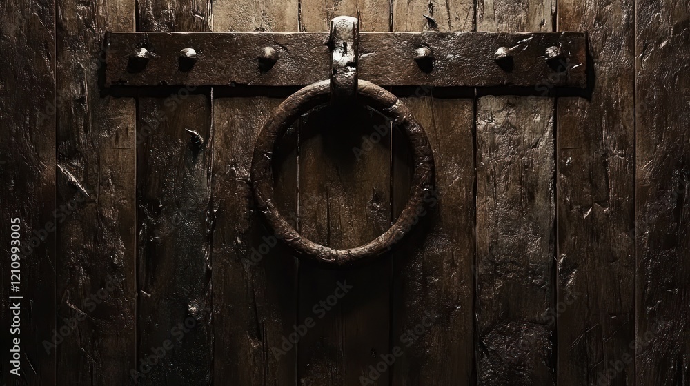 Ancient Wooden Door with Iron Ring and Hinges: A Timeless Texture Ancient Wooden Door with Iron Ring and Hinges: A Timeless Texture