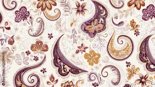 Floral paisley pattern design, textile background, fabric print