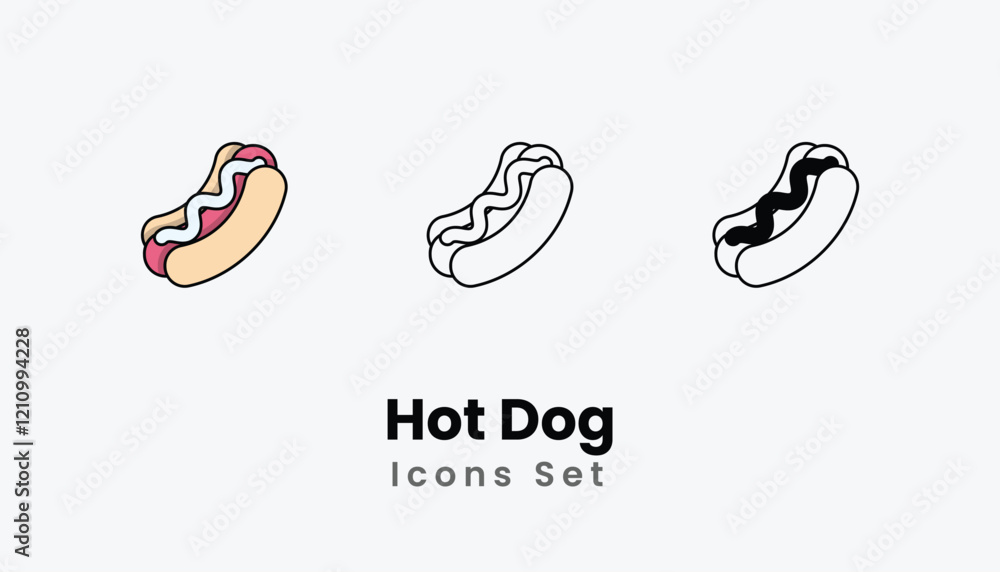 Hot Dog Icons thin line and glyph vector icon stock illustration Hot Dog Icons thin line and glyph vector icon stock illustration
