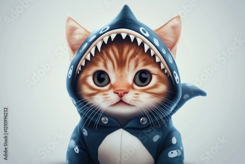 Cute kitten in a warm blue shark costume photo