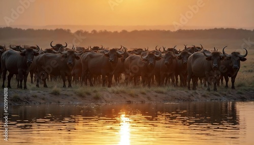 Wallpaper Mural African Buffalo Sunset Herd Wildlife Photography Torontodigital.ca