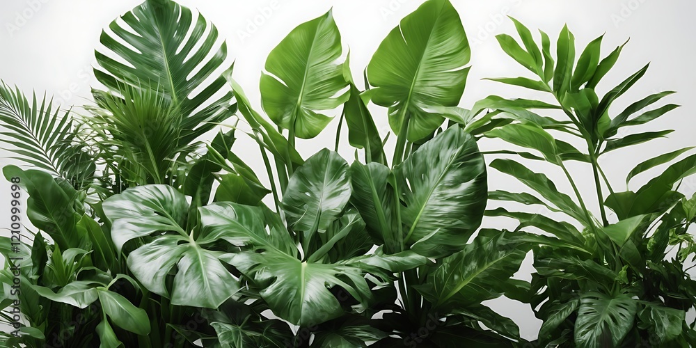 Obraz premium Lush green tropical plants, White background