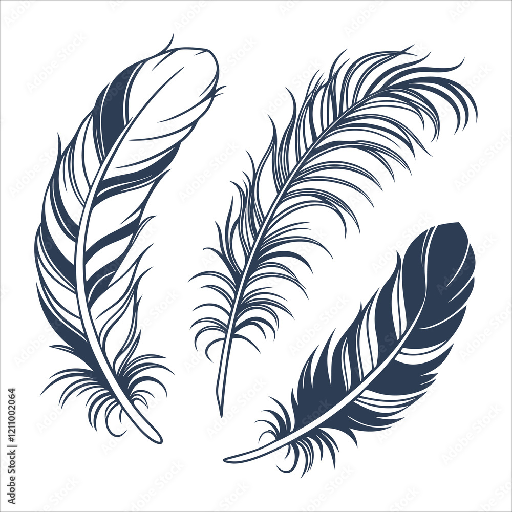 Obraz premium feather and plume silhouette vector illustration.