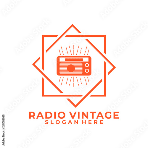 Vintage Radio with line square logo, old retro radio logo icon vector