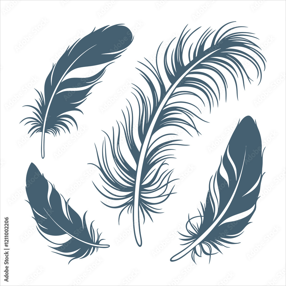 feather and plume silhouette vector illustration. feather and plume silhouette vector illustration.