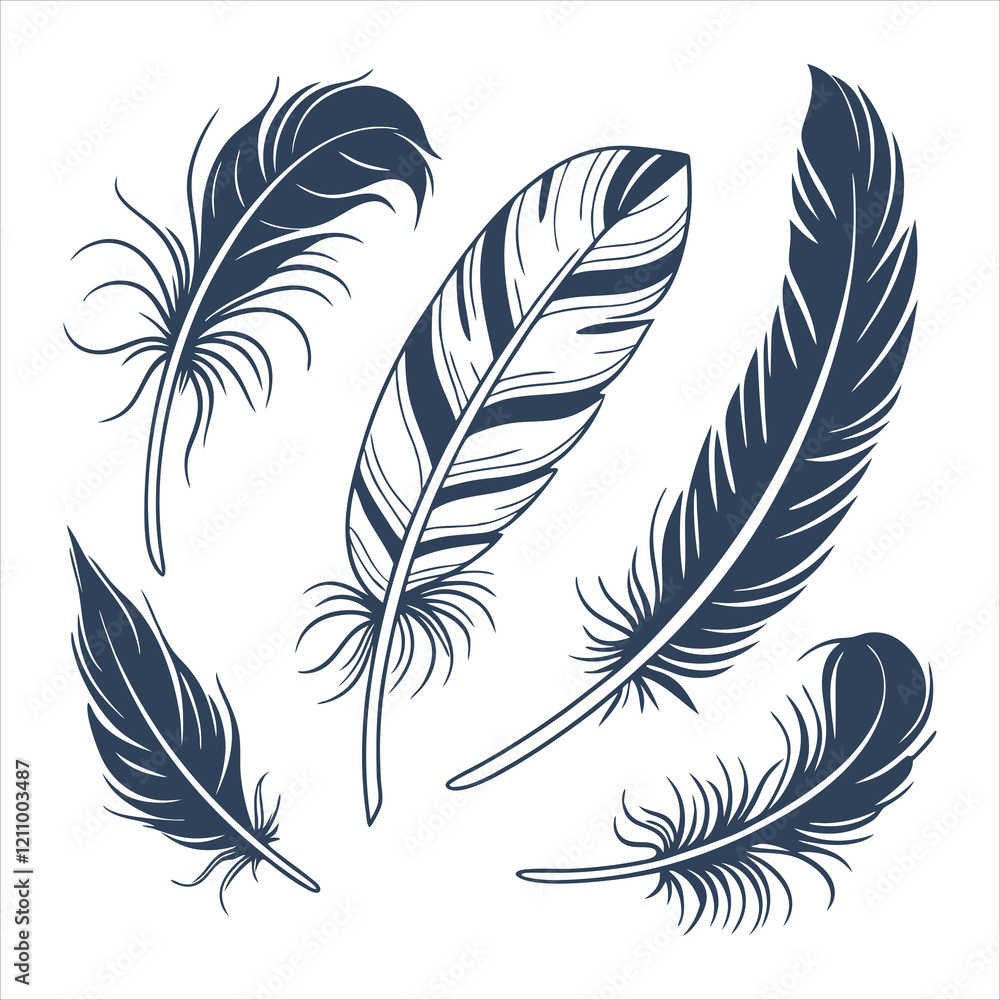 feather and plume silhouette vector illustration.